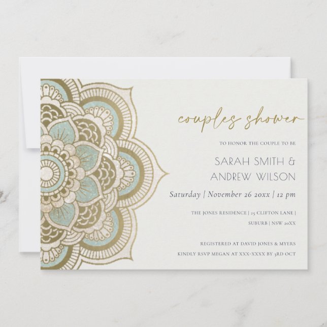 Carte De Remerciements Ornate Gold Turquoise Mandala Couples Douche Invit (Devant)