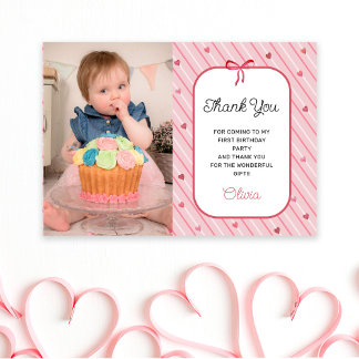 Carte De Remerciements Our Little Sweetheart Is One Photo Birthday
