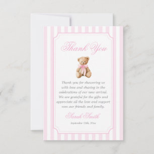 Carte De Remerciements Ours à rayures roses Grand millénaire