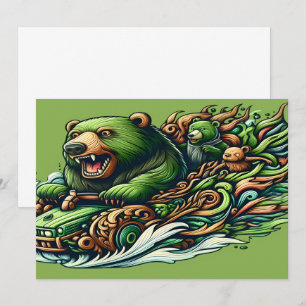 Carte De Remerciements Ours Animés à bord d'une voiture verte