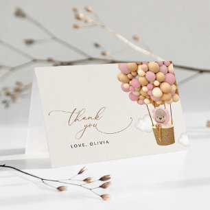 Carte De Remerciements Ours, Ballons roses, Ballons à air chaud, Baby sho