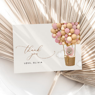 Carte De Remerciements Ours, Ballons roses, Ballons à air chaud, Baby sho