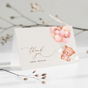 Carte De Remerciements Ours De Bébé, Ours En Teddy, Ballons Roses, Baby s