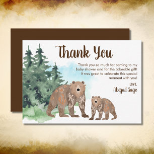 Carte De Remerciements Ours de bois Baby shower d'aquarelle neutre