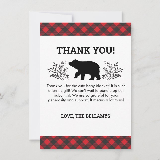 Carte de remerciements Ours de bûcheron (Devant)