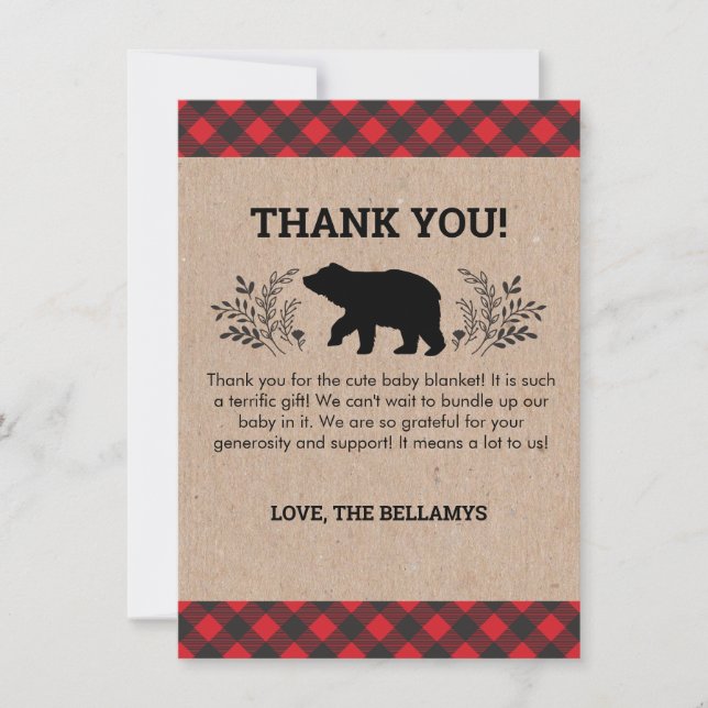 Carte de remerciements Ours de bûcheron (Devant)