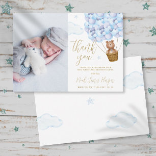 Carte De Remerciements Ours en ballons bleus mignons nouveau-né photo béb