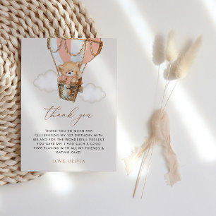 Carte De Remerciements Ours En Conflit, Ballotte À Air Chaud Rose, Premie