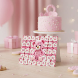 Carte De Remerciements Ours en crochet rose Remerciement pour Baby Show