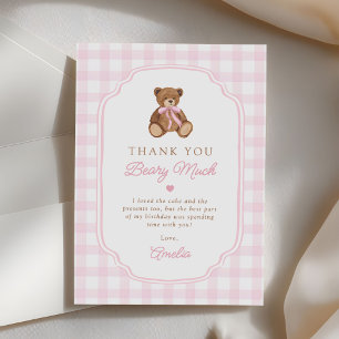 Carte De Remerciements Ours en peluche à carreaux roses pour un premier a