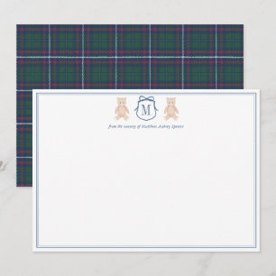 Carte De Remerciements Ours en peluche à monogramme traditionnel pour la