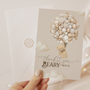 Carte De Remerciements Ours en peluche avec ballons Baby shower