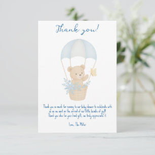 Carte De Remerciements Ours en peluche mignon avec Baby shower en parachu