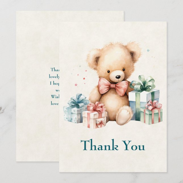 Carte De Remerciements Ours en peluche mignonne avec cadeaux de Noël (Devant / Derrière)