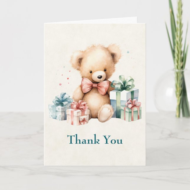 Carte De Remerciements Ours en peluche mignonne avec cadeaux de Noël (Devant)