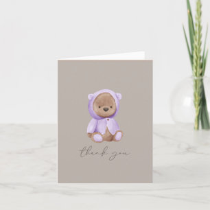 Carte De Remerciements Ours en peluche mou violet Brown Aquarelle neutre