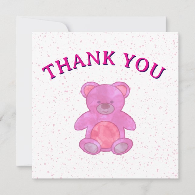 Carte De Remerciements Ours en peluche rose mignon personnalisé (Devant)