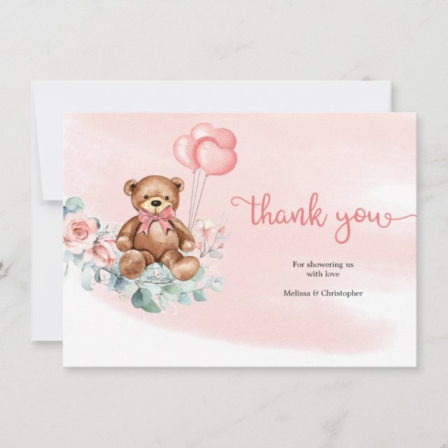 Carte De Remerciements Ours en peluche verdure Wreath Blush Floral Roses  (Devant)