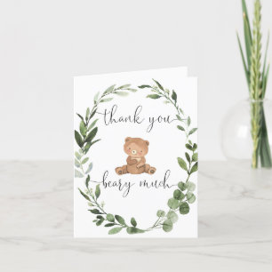 Carte De Remerciements Ours en peluche vert eucalyptus mignon