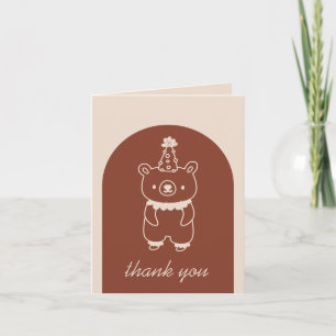 Carte De Remerciements Ours en terre cuite portant un chapeau de fête