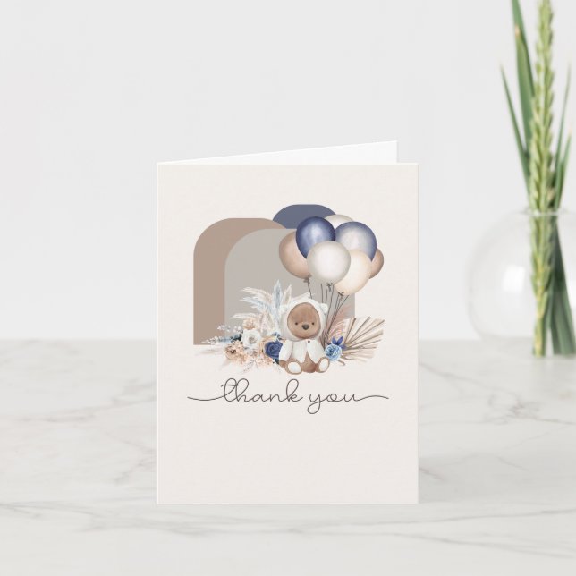 Carte De Remerciements Ours et ballons en bois - Bleu, Brown, Neutre (Devant)