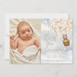 Carte De Remerciements Ours mignon et ballons Hiver Naissance Bébé Photo
