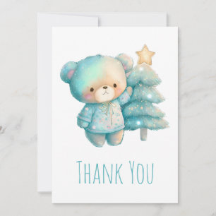 Carte De Remerciements Ours mignon et sapin de Noël