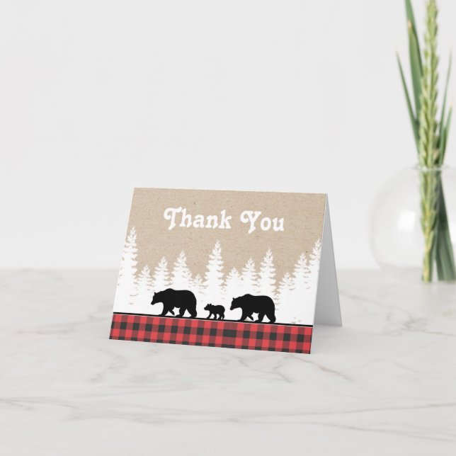 Carte De Remerciements Ours Plaid Fête d'anniversaire (Devant)