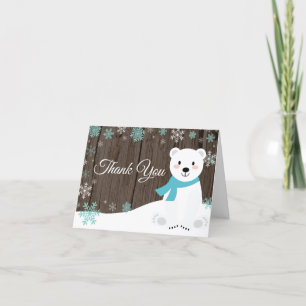 Carte De Remerciements Ours polaire flocon de neige sarcelle hiver rustiq
