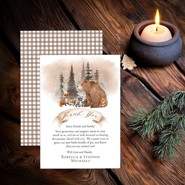Carte De Remerciements Ourson de la forêt | Les animaux attendent avec im (Rustic Woodland Bear and Forest Animals "Thank You" card - from "Bearly Wait" Collection)
