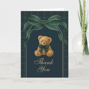 Carte De Remerciements Ourson en polo vert marine pour garçon Baby Shower