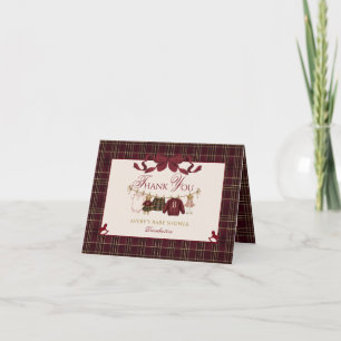 Carte De Remerciements Ourson Fille Shower Plaid noeud Bourgogne