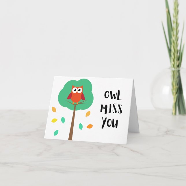 Carte De Remerciements Owl Miss You - Pun Farewell Card (Devant)
