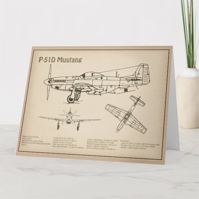 Carte De Remerciements P-51D Mustang - Plan directeur de l'avion SD (Devant)