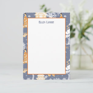 Carte De Remerciements Pagode de la Chinoiserie bleue et orange