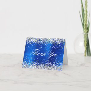 Carte De Remerciements Pailleté Argenté Faux Paillettes Feuille Royal Ble