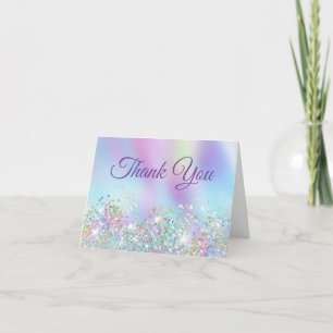 Carte De Remerciements Paillettes holographiques aqua violet irisé fémini