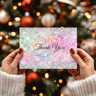 Carte De Remerciements Paillettes rose argent iridescent élégant