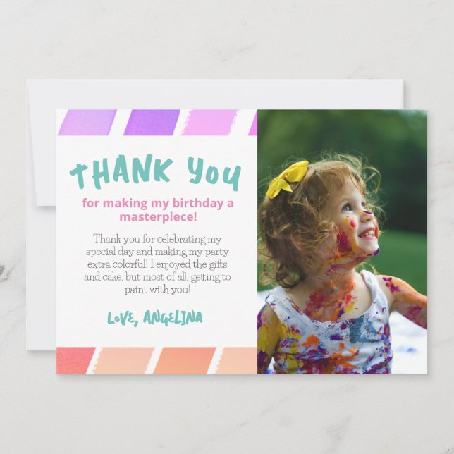 Carte De Remerciements Paint Party Girl Anniversaire Pastel Rainbow (Devant)