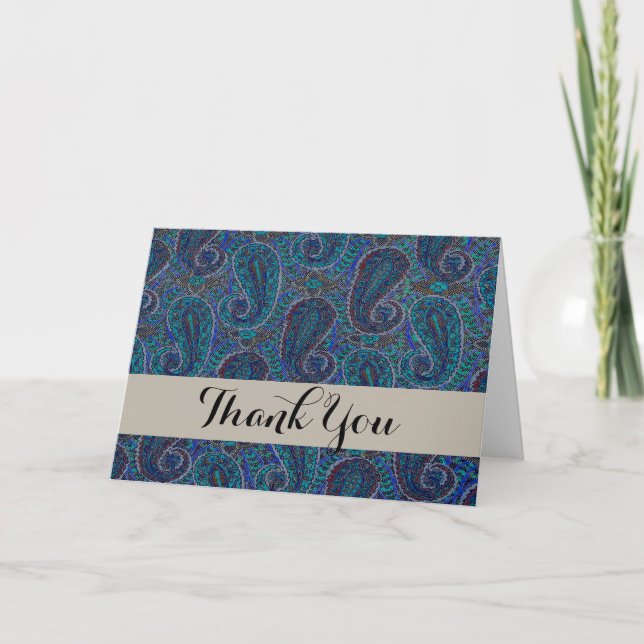 Carte De Remerciements Paisley Blue Indian Boho Motif (Devant)