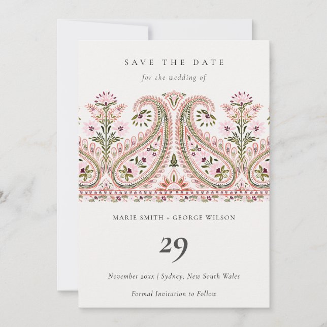 Carte De Remerciements Paisley Motif Paisley Vert Rose Enregistrer la car (Devant)