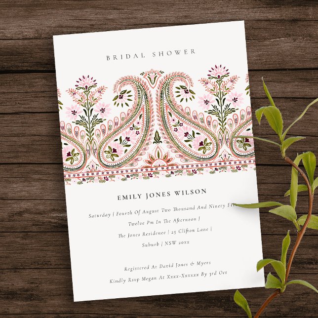 Carte De Remerciements Paisley rose Floral Motif Fête des mariées Invitat (Créateur téléchargé)