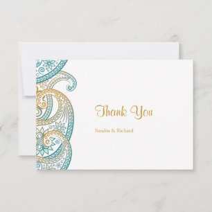 Carte De Remerciements Paisley turquoise et or Mariage indien traditionne