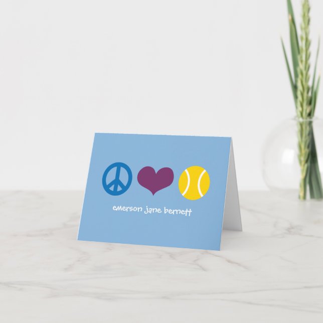 Carte De Remerciements Paix, amour, bleu de tennis (Devant)