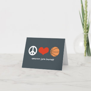 Carte De Remerciements Paix, amour, gris de basket-ball