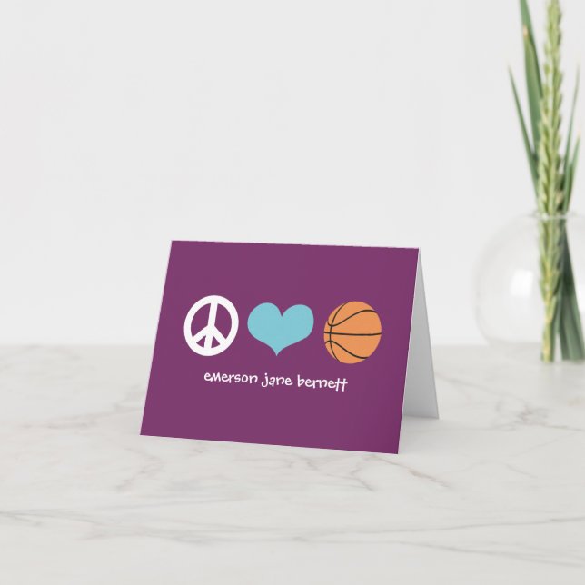 Carte De Remerciements Paix, amour, pourpre de basket-ball (Devant)