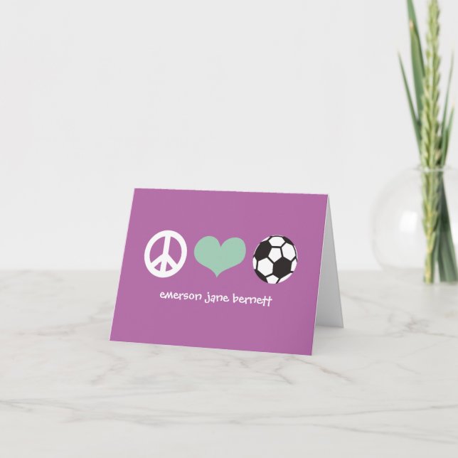 Carte De Remerciements Paix, amour, pourpre du football (Devant)