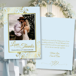 Carte De Remerciements Pale Blue & Gold Love Thanks Photo & Note Mariage