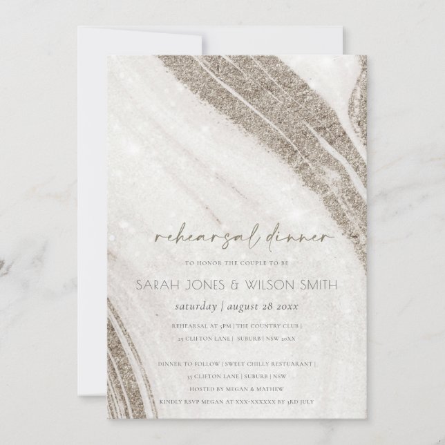 Carte De Remerciements Pale Gold Marble Agate Dîner de répétition Invitat (Devant)