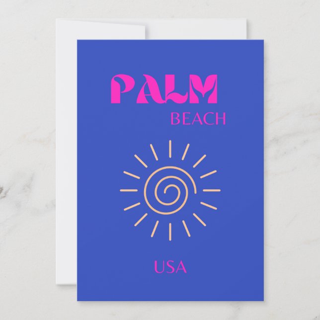 Carte De Remerciements Palm Beach, Travel Art, Floride, Bleu (Devant)